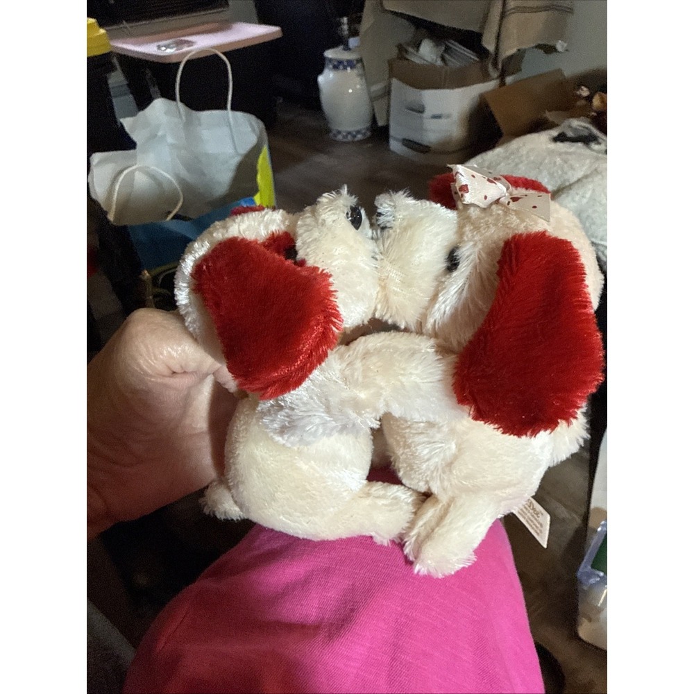 Dogs Kissing Puppy Magnetic nose stuffed plush 5" beige red DanDee Valentine